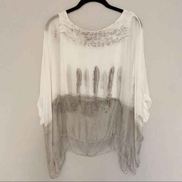 Saks Fifth Avenue Silk Grey & White Blouse - Picture 2 of 9